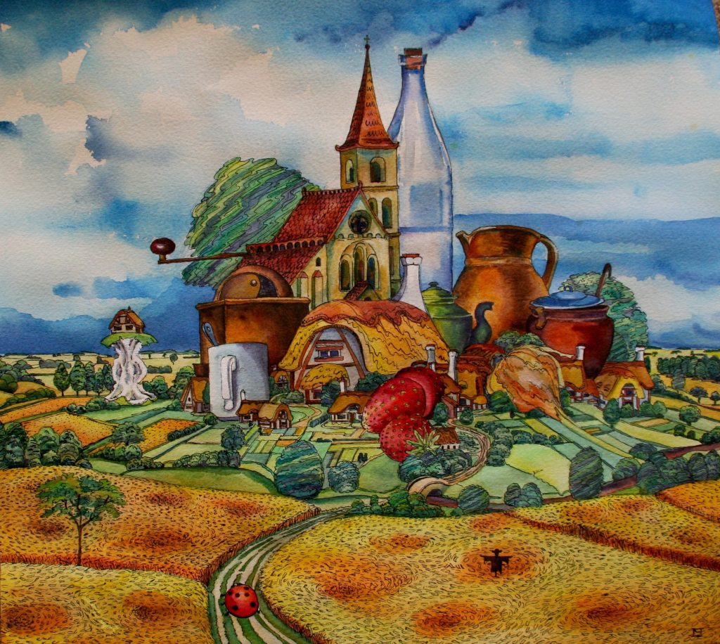 Countryside English Breakfast watercolour