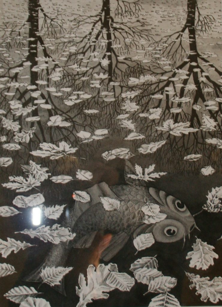Escher’s 3 Worlds Homage ink