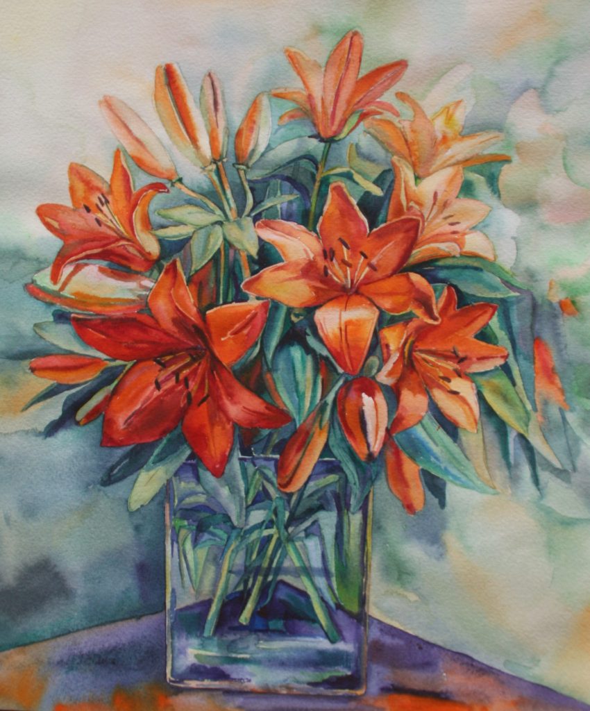 Orange lilies watercolour